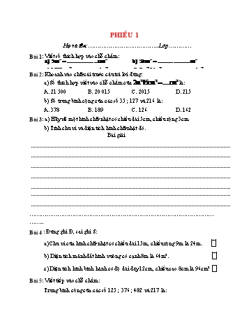 Phiếu bài tập môn Toán 4 - Tuần 34