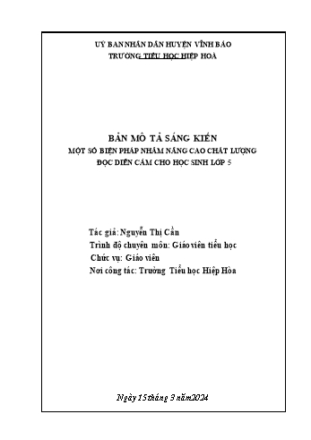 SKKN Một số biện pháp nhằm nâng cao chất lượng đọc diễn cảm cho học sinh Lớp 5