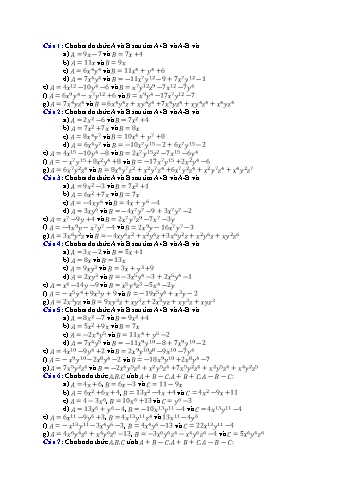 Tài liệu bài tập Toán 8 - Một số dạng bài tập về cộng, trừ đa thức