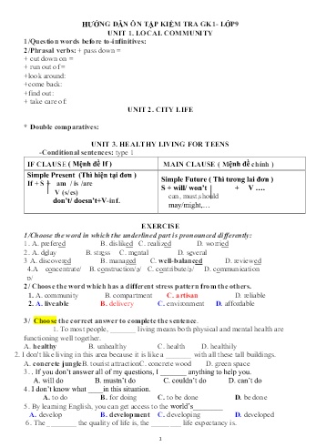 Tài liệu hướng dẫn ôn tập kiểm tra giữa học kì 1 Tiếng Anh 9