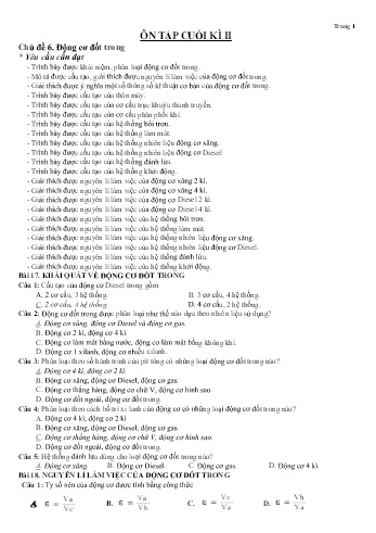 Tài liệu ôn tập cuối học kì II Công nghệ 11 - Chủ đề 6: Động cơ đốt trong + Chủ đề 7: Ô tô