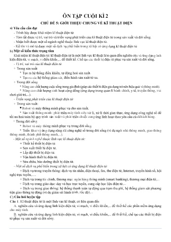 Tài liệu ôn tập cuối học kì II Công nghệ 12 - Chủ đề 5: Giới thiệu chung về kĩ thuật điện + Chủ đề 6: Linh kiện điện tử + Chủ đề 7: Điện tử tương tự + Chủ đề 8: Điện tử số + Chủ đề 9: Vi điều khiển
