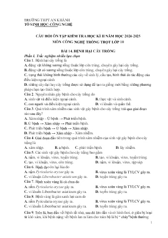 Tài liệu ôn tập cuối học kì II Môn Công nghệ 10 (Trồng trọt) - Năm học 2024-2025 - Trường THPT An Khánh