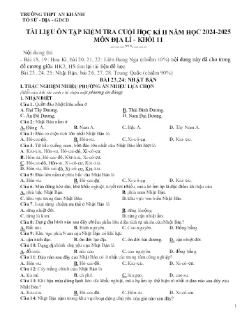 Tài liệu ôn tập cuối học kì II Môn Địa lí 11 - Năm học 2024-2025 - Trường THPT An Khánh (Có đáp án)
