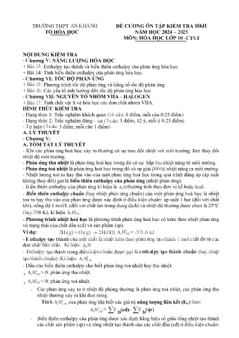 Tài liệu ôn tập cuối học kì II Môn Hóa học 10 - Chương V đến VII - Năm học 2024-2025 - Trường THPT An Khánh