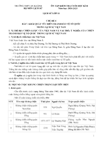 Tài liệu ôn tập cuối học kì II Môn Lịch sử 11 - Bài 7 đến 11 - Năm học 2024-2025 - Trường THPT An Khánh