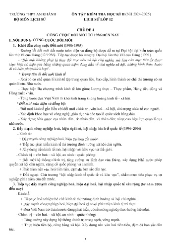 Tài liệu ôn tập cuối học kì II Môn Lịch sử 12 - Chủ đề 4 đến 6 - Năm học 2024-2025 - Trường THPT An Khánh