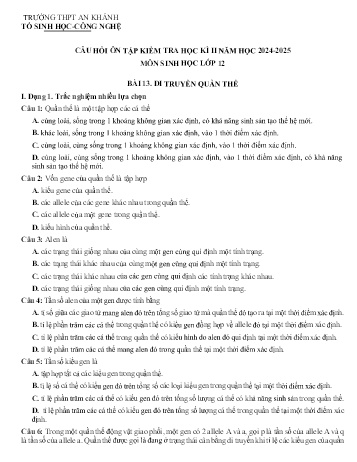 Tài liệu ôn tập cuối học kì II Môn Sinh học 12 - Năm học 2024-2025 - Trường THPT An Khánh