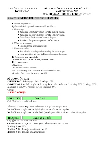 Tài liệu ôn tập cuối học kì II Môn Tiếng Anh 10 (Global Success) - Năm học 2024-2025 - Trường THPT An Khánh