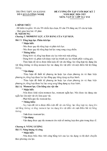 Tài liệu ôn tập cuối học kì II Môn Vật lí 10 - Năm học 2024-2025 - Trường THPT An Khánh