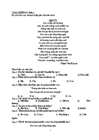 Tài liệu ôn tập học kì I Ngữ văn 6 - Chủ đề: Đọc hiểu thơ