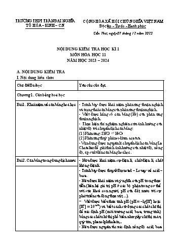 Tài liệu ôn tập kiểm tra cuối học kì I Hóa học 11 - Năm học 2023-2024 - Trường THPT Trần Đại Nghĩa