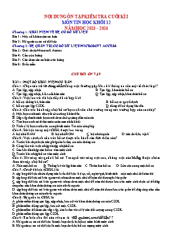 Tài liệu ôn tập kiểm tra cuối học kì I Tin học 12 - Năm học 2023-2024