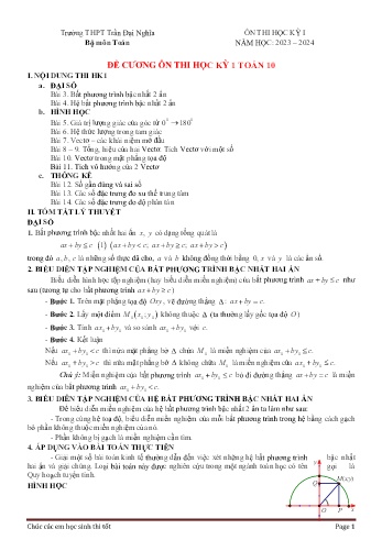 Tài liệu ôn tập kiểm tra cuối học kì I Toán 10 - Năm học 2023-2024 - Trường THPT Trần Đại Nghĩa