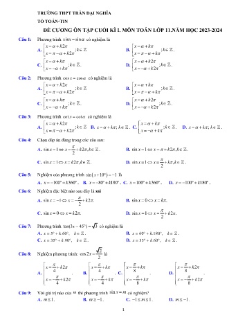 Tài liệu ôn tập kiểm tra cuối học kì I Toán 11 - Năm học 2023-2024 - Trường THPT Trần Đại Nghĩa