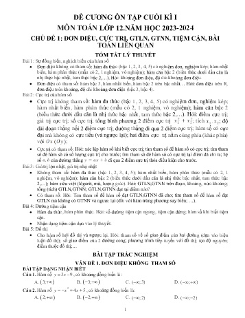 Tài liệu ôn tập kiểm tra cuối học kì I Toán 12 - Năm học 2023-2024