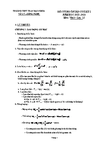 Tài liệu ôn tập kiểm tra cuối học kì I Vật lí 12 - Năm học 2023-2024 - Trường THPT Trần Đại Nghĩa