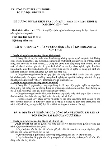 Tài liệu ôn tập kiểm tra cuối học kì II Môn GDKT & PL 12 - Năm học 2024-2025 - Trường THPT Bùi Hữu Nghĩa