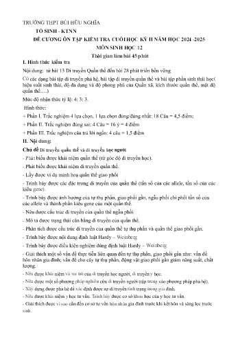 Tài liệu ôn tập kiểm tra cuối học kì II Môn Sinh học 12 - Năm học 2024-2025 - Trường THPT Bùi Hữu Nghĩa