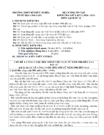 Tài liệu ôn tập kiểm tra giữa học kì II Môn Lịch sử 12 - Năm học 2024-2025 - Trường THPT Bùi Hữu Nghĩa