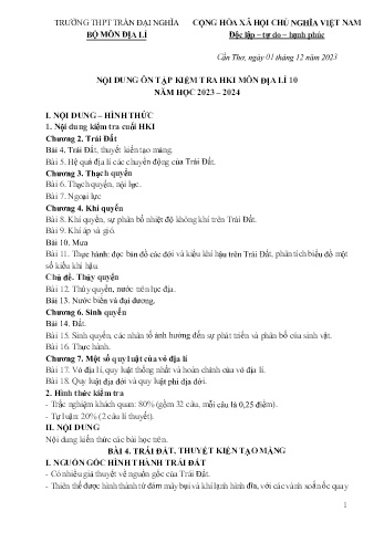 Tài liệu ôn tập kiểm tra học kì I Địa lí 10 - Năm học 2023-2024 - Trường THPT Trần Đại Nghĩa