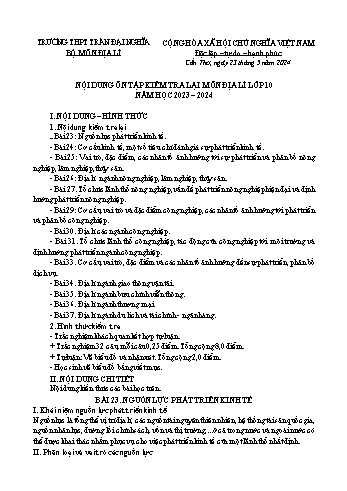 Tài liệu ôn tập kiểm tra lại Môn Địa lí 10 - Năm học 2023-2024 - Trường THPT Trần Đại Nghĩa