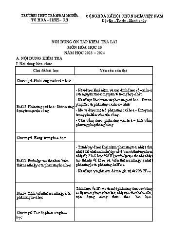 Tài liệu ôn tập kiểm tra lại Môn Hóa 10 - Năm học 2023-2024 - Trường THPT Trần Đại Nghĩa