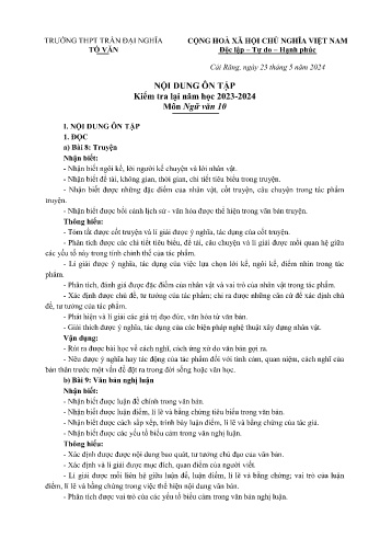 Tài liệu ôn tập kiểm tra lại Môn Ngữ văn 10 - Năm học 2023-2024 - Trường THPT Trần Đại Nghĩa