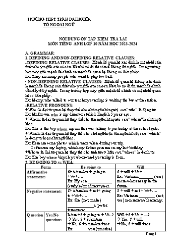 Tài liệu ôn tập kiểm tra lại Môn Tiếng Anh 10 - Năm học 2023-2024 - Trường THPT Trần Đại Nghĩa