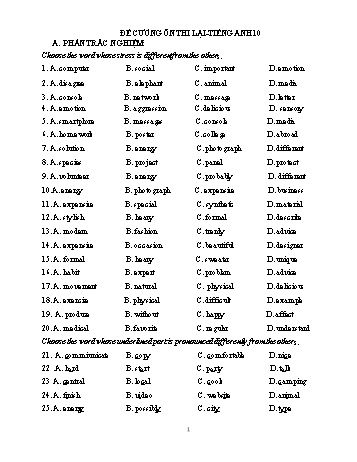 Tài liệu ôn tập kiểm tra lại Môn Tiếng Anh 10