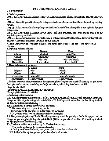 Tài liệu ôn tập kiểm tra lại Môn Tiếng Anh 11