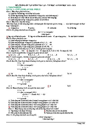Tài liệu ôn tập kiểm tra lại Môn Tin học 10 - Năm học 2022-2023