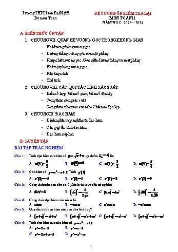 Tài liệu ôn tập kiểm tra lại Môn Toán 11 - Năm học 2023-2024 - Trường THPT Trần Đại Nghĩa