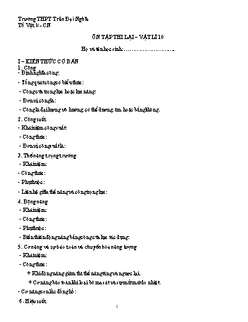 Tài liệu ôn tập kiểm tra lại Môn Vật lí 10 - Trường THPT Trần Đại Nghĩa