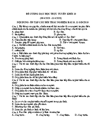 Tài liệu ôn tập môn Giáo dục công dân 10 - Năm học 2019-2020