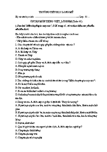 Tài liệu ôn tập môn Tiếng Việt 5 - Tuần 5 - Trường Tiểu học Long Mỹ (Có đáp án)