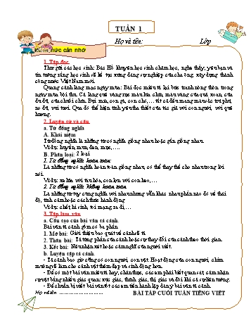 Tài liệu ôn tập môn Tiếng Việt Lớp 5 - Tuần 1 (Có đáp án)