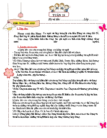 Tài liệu ôn tập môn Tiếng Việt Lớp 5 - Tuần 25 (Có đáp án)