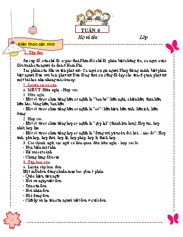 Tài liệu ôn tập môn Tiếng Việt Lớp 5 - Tuần 6 (Có đáp án)