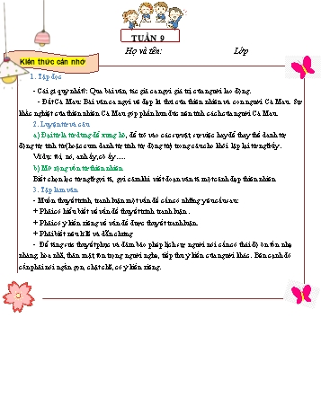 Tài liệu ôn tập môn Tiếng Việt Lớp 5 - Tuần 9 (Có đáp án)