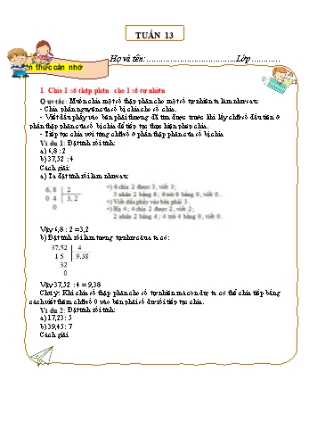 Tài liệu ôn tập môn Toán Lớp 5 - Tuần 13 (Có đáp án)