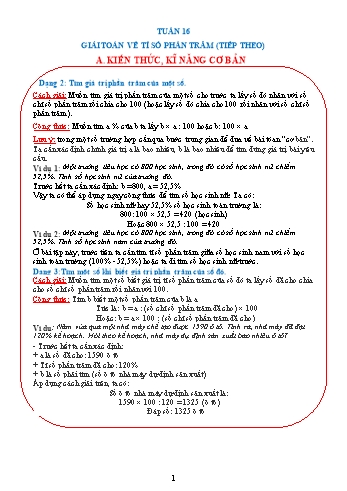 Tài liệu ôn tập môn Toán Lớp 5 - Tuần 16: Giải toán về tỉ số phần trăm (Có đáp án)
