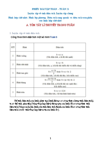 Tài liệu ôn tập môn Toán Lớp 5 - Tuần 21 (Có đáp án)