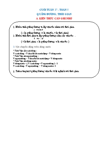 Tài liệu ôn tập môn Toán Lớp 5 - Tuần 27: Quãng đường, thời gian (Có đáp án)