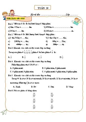 Tài liệu ôn tập môn Toán Lớp 5 - Tuần 29 (Có đáp án)