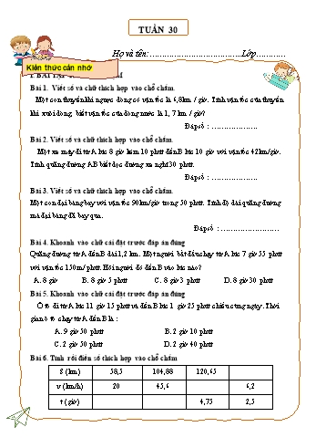 Tài liệu ôn tập môn Toán Lớp 5 - Tuần 30 (Có đáp án)