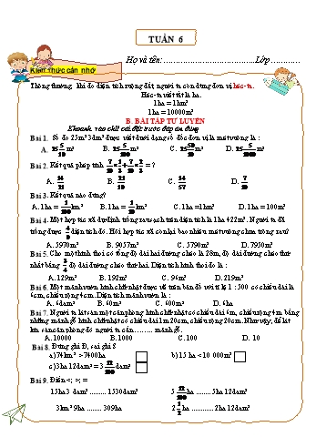 Tài liệu ôn tập môn Toán Lớp 5 - Tuần 6 (Có đáp án)