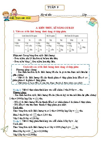 Tài liệu ôn tập môn Toán Lớp 5 - Tuần 9 (Có đáp án)