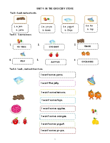 Tài liệu ôn tập Tiếng Anh 2 - Unit 9: In the grocery store + Unit 10: At the zoo