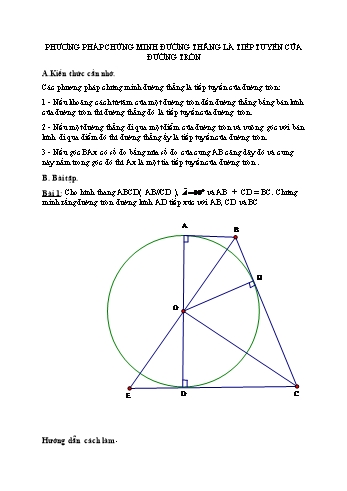 Tài liệu ôn tập Toán 9 - Bài: Phương pháp chứng minh đường thẳng là tiếp tuyến của đường tròn